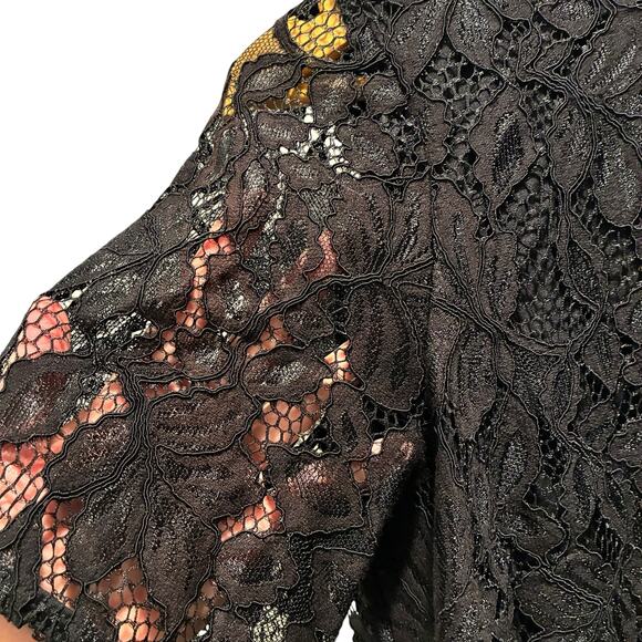 H & M Top Floral Lace Short Sleeve Blouse Black Womens Size Small - Picture 5 of 9
